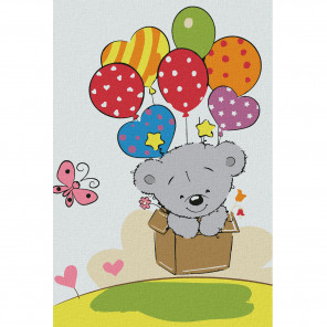  Медвежонок с шариками Раскраска по номерам на холсте KHM0018