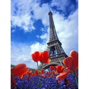Эйфелева башня и цветы Алмазная вышивка (мозаика) Гранни