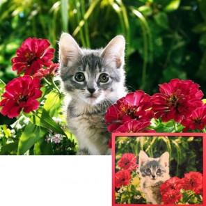 Котенок в цветах Алмазная вышивка (мозаика) Гранни
