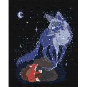 Пример в интерьере Волшебство в ночи. Лиса Раскраска картина по номерам на холсте AAAA-JV19-80x100
