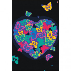 Сердце из неоновых бабочек 100х150 Раскраска картина по номерам на холсте