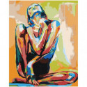 Разноцветная сидящая девушка 100х125 Раскраска картина по номерам на холсте