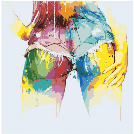 Радужная девушка в коротких шортах Раскраска картина по номерам на холсте