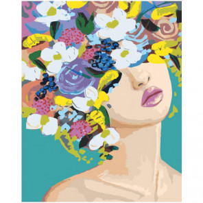 Скромная девушка с цветами на голове 100х125 Раскраска картина по номерам на холсте