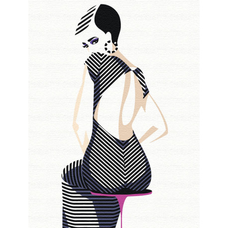  Девушка в полосатом платье Раскраска картина по номерам на холсте с неоновыми красками AAAA-RS046-75x100