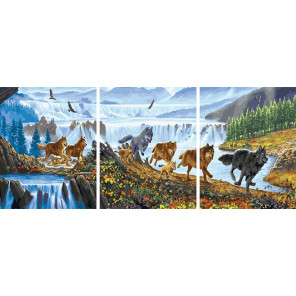  Волчья стая Триптих Раскраска картина по номерам на холсте РХ5290