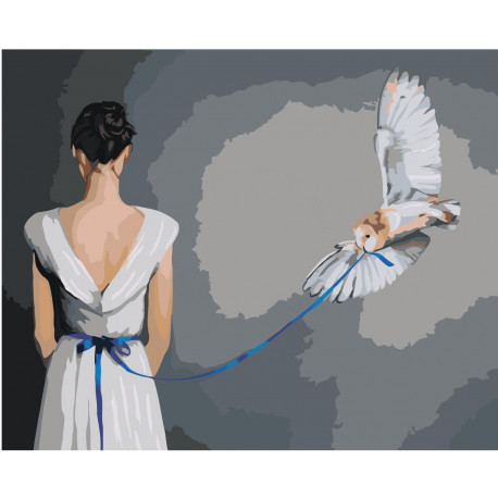 Девушка и сова 100х125 Раскраска картина по номерам на холсте