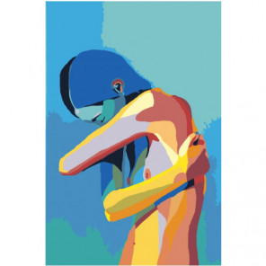 Радужная девушка на синем фоне 80х120 Раскраска картина по номерам на холсте