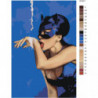 Женщина кошка на синем фоне 80х120 Раскраска картина по номерам на холсте