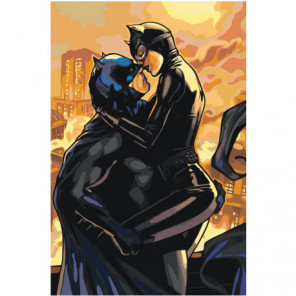 Женщина-кошка и бэтмен Объятия Раскраска картина по номерам на холсте