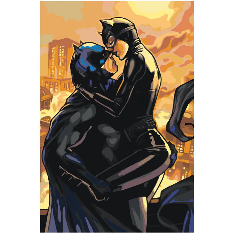 Женщина-кошка и бэтмен Объятия 100х150 Раскраска картина по номерам на холс...