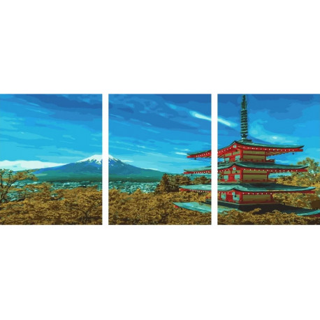  Японский пейзаж Триптих Раскраска картина по номерам на холсте РХ5293