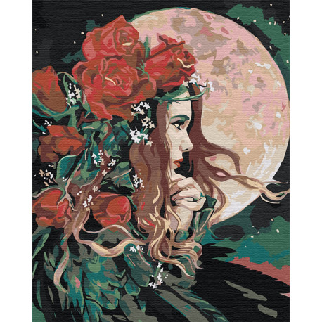  Девушка и луна Раскраска картина по номерам на холсте AAAA-RS034