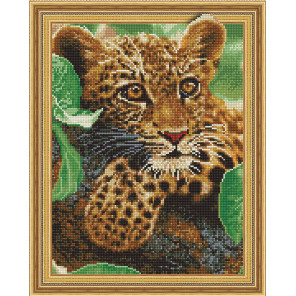 Пример выложенной мозаики Леопард Алмазная мозаика вышивка на подрамнике Molly KM0737