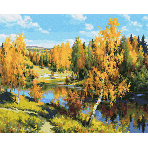 Внешний вид коробки Золотая осень Раскраска картина по номерам на холсте Molly KH0980
