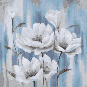  Белые маки на голубом фоне Раскраска картина по номерам на холсте Molly KH0947
