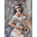 Саксофонистка Раскраска картина по номерам с цветной схемой на холсте Molly