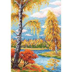 Пример оформления в рамку Осенний пейзаж Алмазная вышивка мозаика BrilliArt МС-010