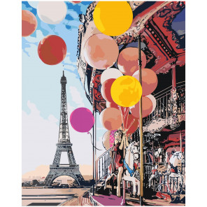 Девушка с воздушными шарами в Париже Раскраска картина по номерам на холсте