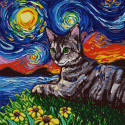 Кот и звездная ночь Ткань с нанесенным рисунком для вышивки бисером Конек