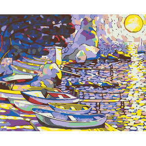  Лодки под луной Раскраска картина по номерам на холсте RA056