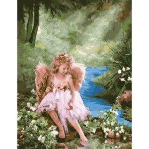 Ангелочек у ручья Раскраска по номерам акриловыми красками на холсте Menglei