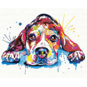 Веселый радужный щенок Раскраска картина по номерам на холсте с неоновыми красками