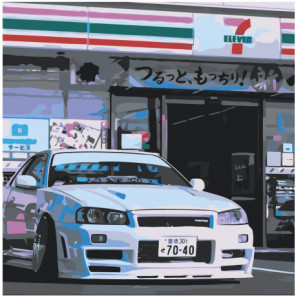 Автомобиль Nissan Skyline GTR Раскраска картина по номерам на холсте