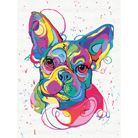  Французский бульдог на празднике/ Радужные собаки 60х80 см Раскраска картина по номерам на холсте с неоновыми красками AAAA-RS0