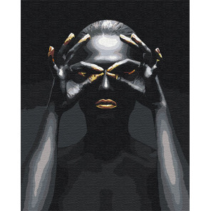 Пример в интерьере Золотые ресницы и губы / Африканка Раскраска картина по номерам на холсте с металлической краской AAAA-RS079