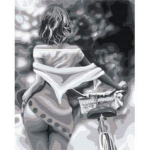 Пример в интерьере Девушка / Прогулка с велосипедом 80х100 см Раскраска картина по номерам на холсте AAAA-RS084-80x100