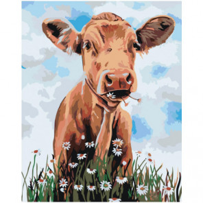 Корова с ромашками 80х100 Раскраска картина по номерам на холсте