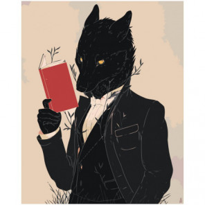 Волк в костюме с книгой 100х125 Раскраска картина по номерам на холсте