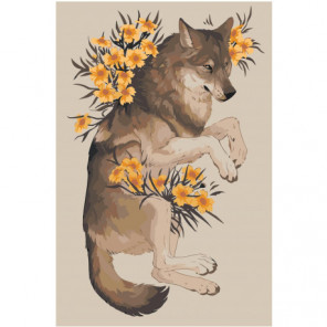 Волк с цветами 80х120 Раскраска картина по номерам на холсте