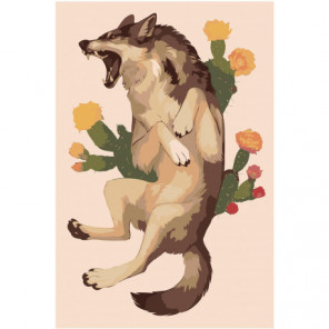 Кричащий волк с цветами 80х120 Раскраска картина по номерам на холсте