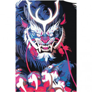 Синяя японская маска демона 100х150 Раскраска картина по номерам на холсте