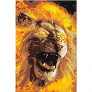 Рычащий огненный лев Раскраска картина по номерам на холсте