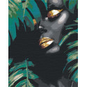 Африканка и листья 80х100 см Раскраска картина по номерам на холсте с металлической краской