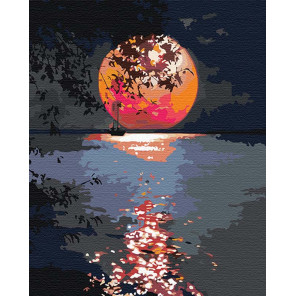 Пример в интерьере Лунная дорожка / Полная луна 80х100 см Раскраска картина по номерам на холсте с неоновыми красками AAAA-RS10