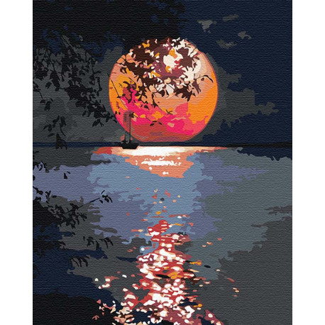  Лунная дорожка / Полная луна 80х100 см Раскраска картина по номерам на холсте с неоновыми красками AAAA-RS108-80x100