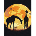 Жирафы и сияющая луна Раскраска картина по номерам на холсте с неоновыми красками