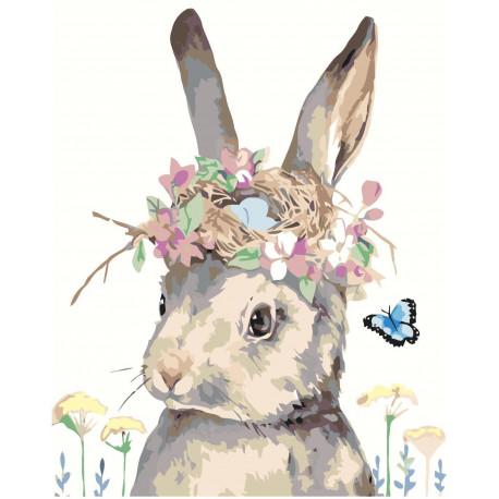 Кролик с цветами 80х100 Раскраска картина по номерам на холсте