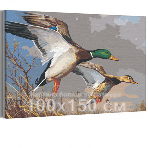 Пример работы Утки над прудом осенью 100х150 см Раскраска картина по номерам на холсте AAAA-RS042-100x150