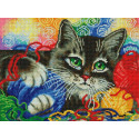 Котик с клубочками Алмазная вышивка мозаика на подрамнике Белоснежка