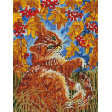Кот с рябиной Алмазная вышивка мозаика на подрамнике Белоснежка