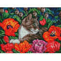 Кот в маках Алмазная вышивка мозаика на подрамнике Белоснежка