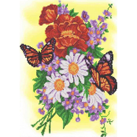  Бабочки на летнем букете Канва с рисунком для вышивки бисером Каролинка ТКБЦ 3049
