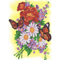 Бабочки на летнем букете Канва с рисунком для вышивки бисером Каролинка