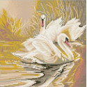 Белые лебеди Ткань с рисунком для вышивки бисером Конек