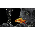 Кот и золотая рыбка Ткань с рисунком для вышивки бисером Конек